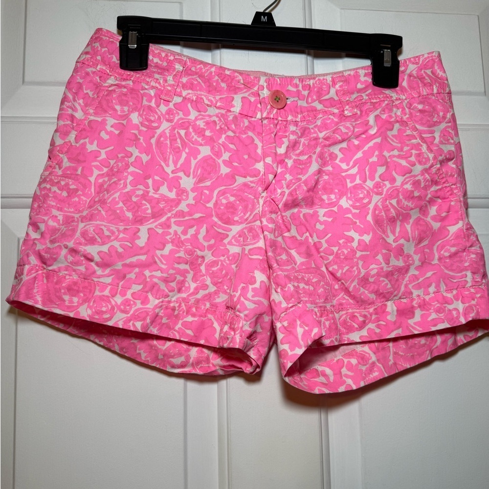 Lilly Pulitzer Callahan Short Shorts Sz 2 Hot Pink Floral Beach Vacation Cotton